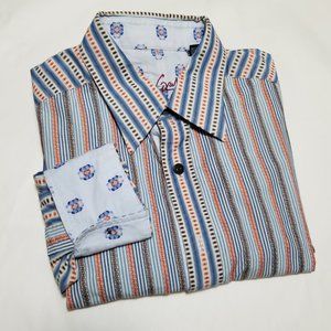 Robert Graham Blue & Orange Stripes Flip Cuff Dress Shirt